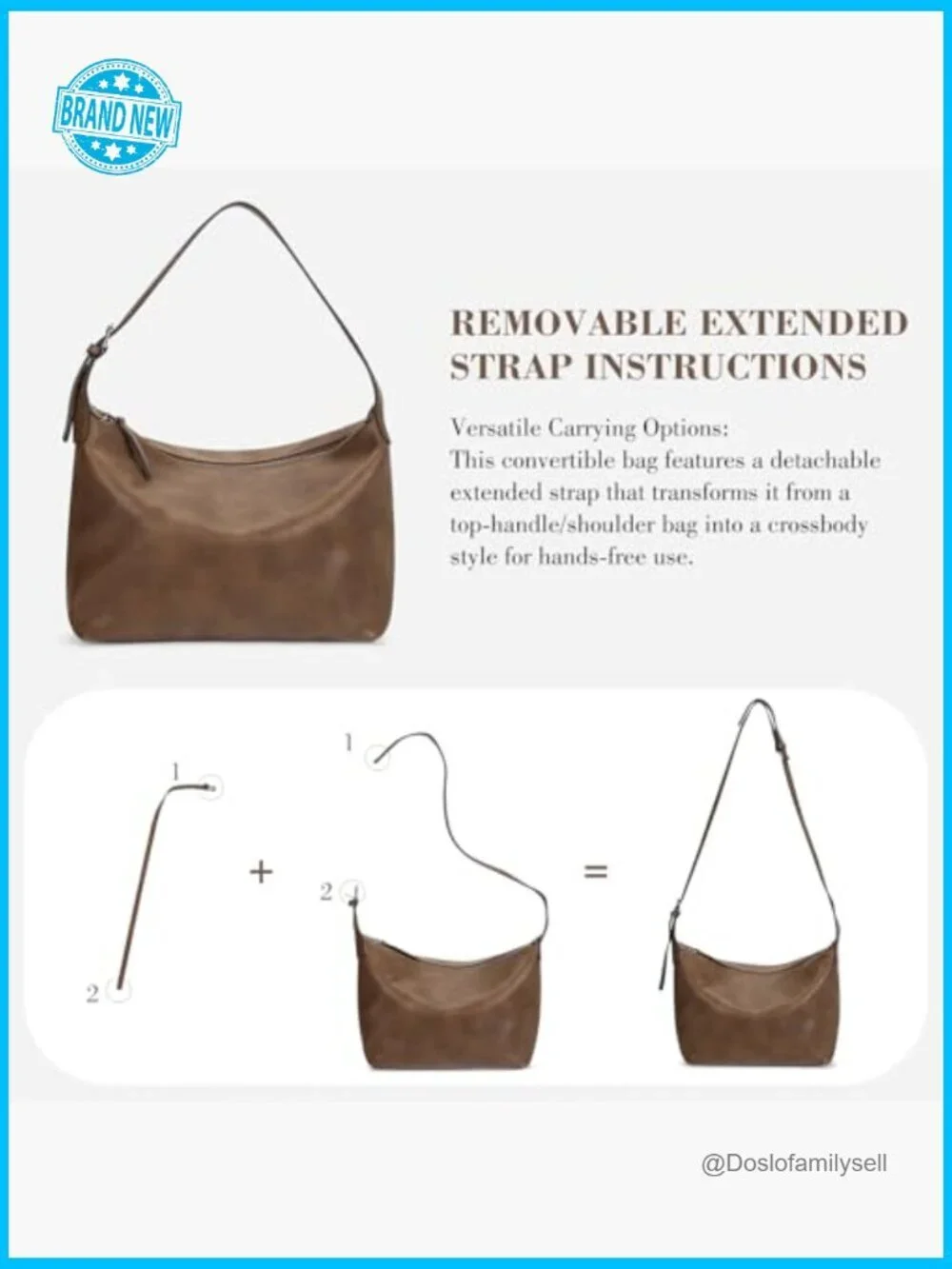 Genuine Leather Hobo Bag Slouchy Shoulder Crossbody Purse with Adjustable Strap
